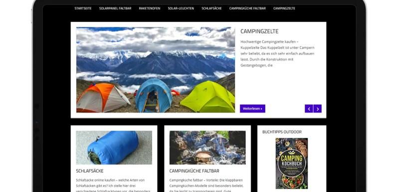 Nischenseite zum Thema Camping und Outdoor. Blog Fertiges Webprojekt 